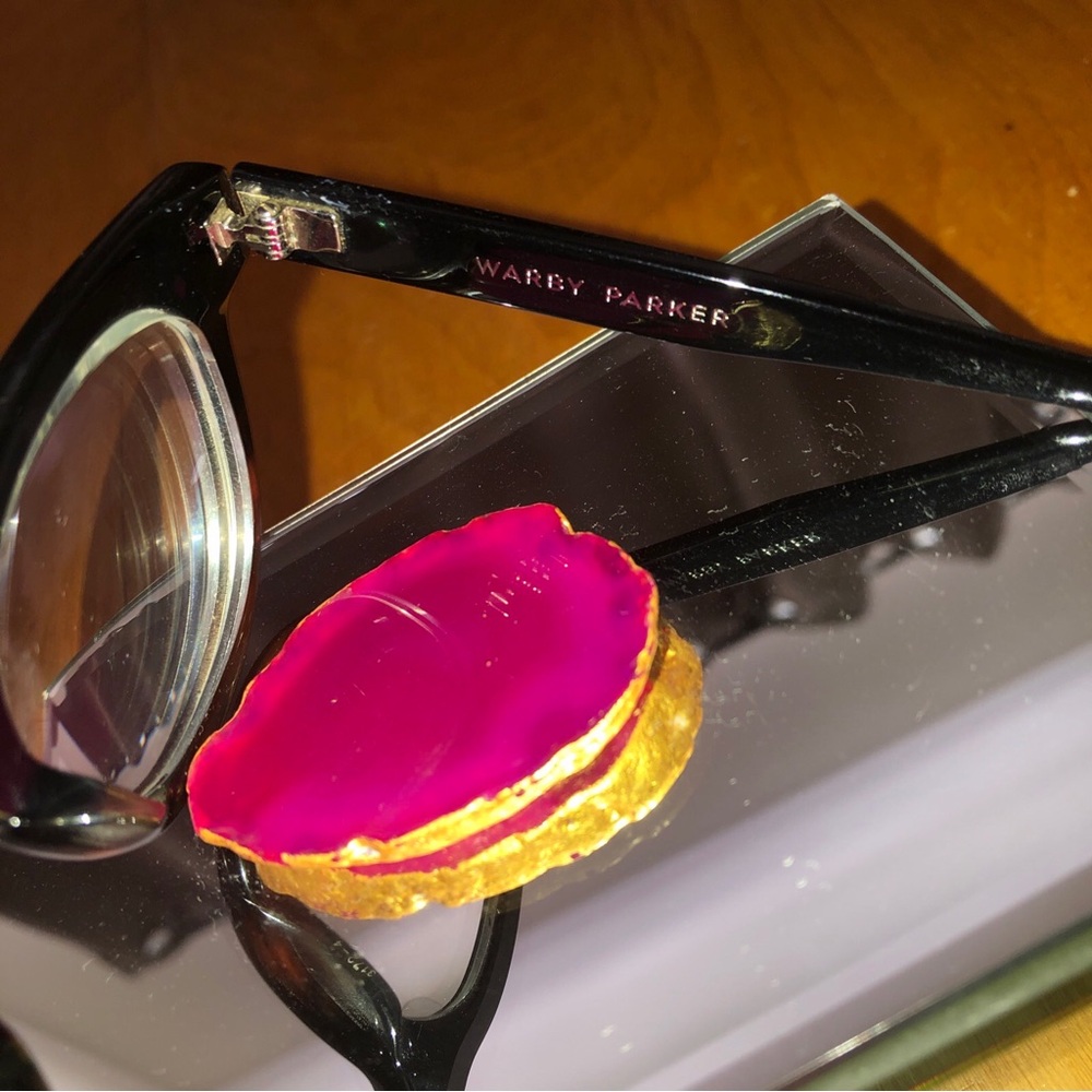 Warby Parker Black Glasses with Pink Logo Detail